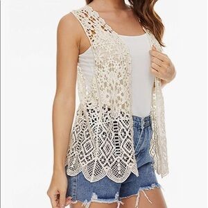 𝅺SOLITAIRE Boho Dusty Rose Crocheted Vest Size Large